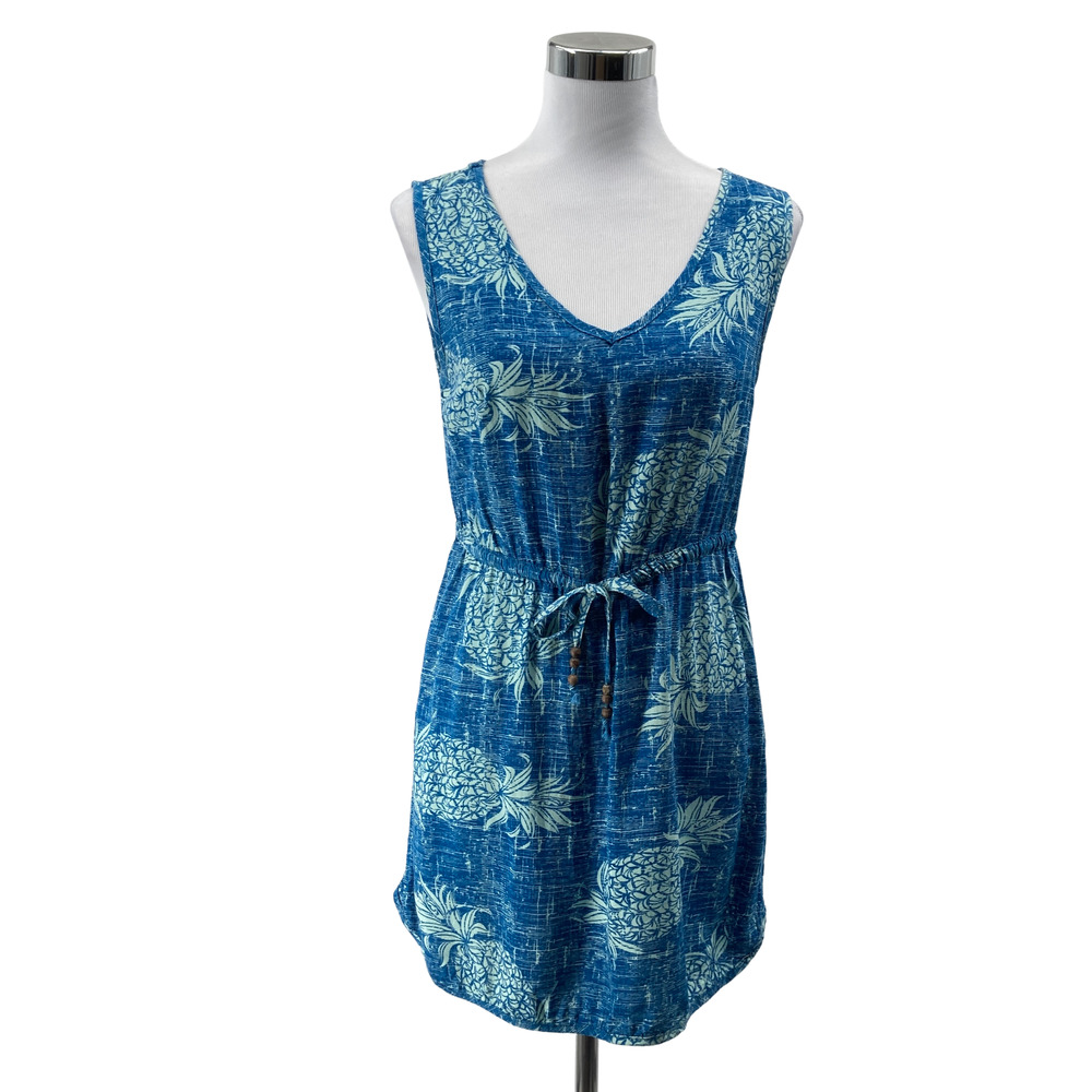 Palmwave Hawaii Blue Pineapple Print Mini Dress Small 100% Rayon Lightweight